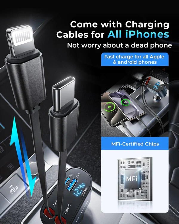 4 - In - 1 Retractable Car Charger - vibesandgifts
