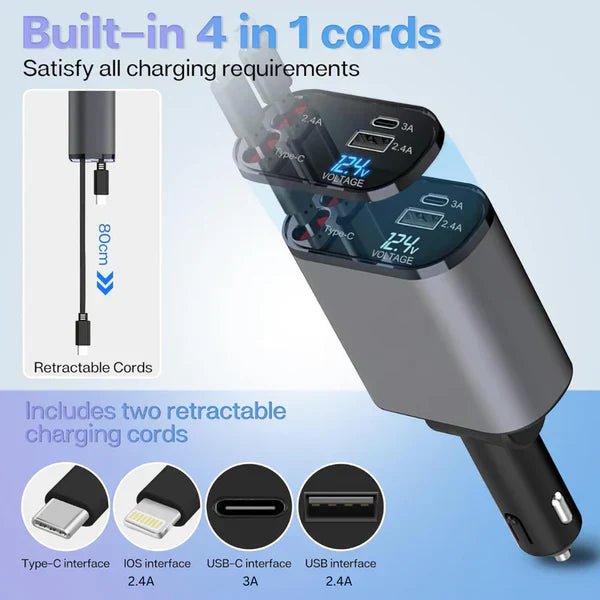 4 - In - 1 Retractable Car Charger - vibesandgifts